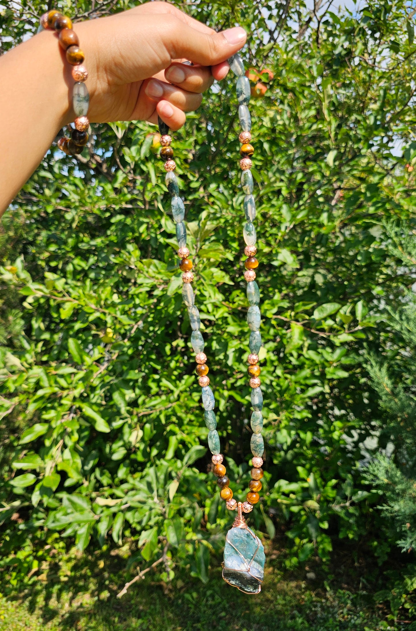 Moss Agate Necklace and Bracelet