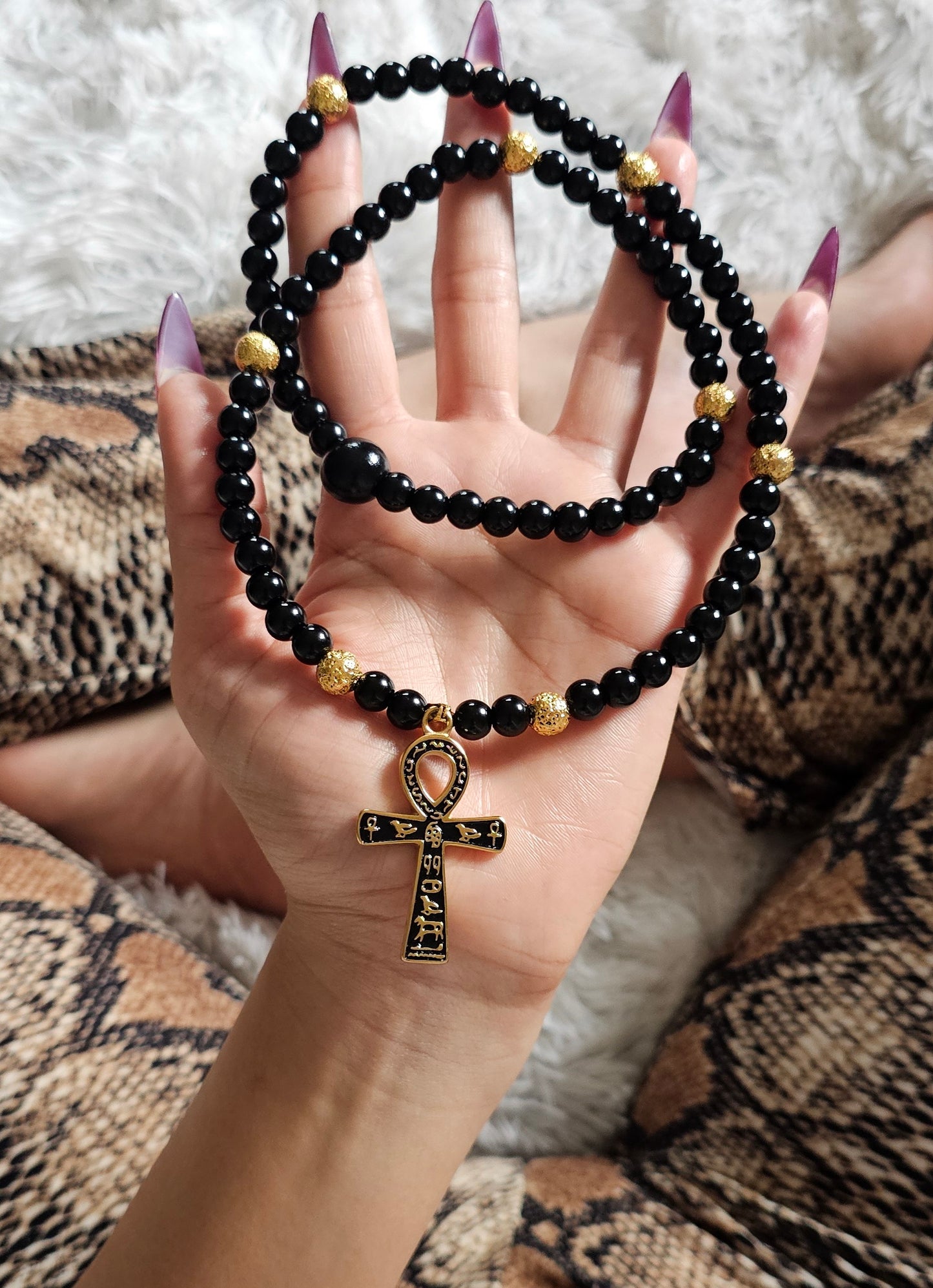 Protective Shield Tourmaline Ankh Necklace