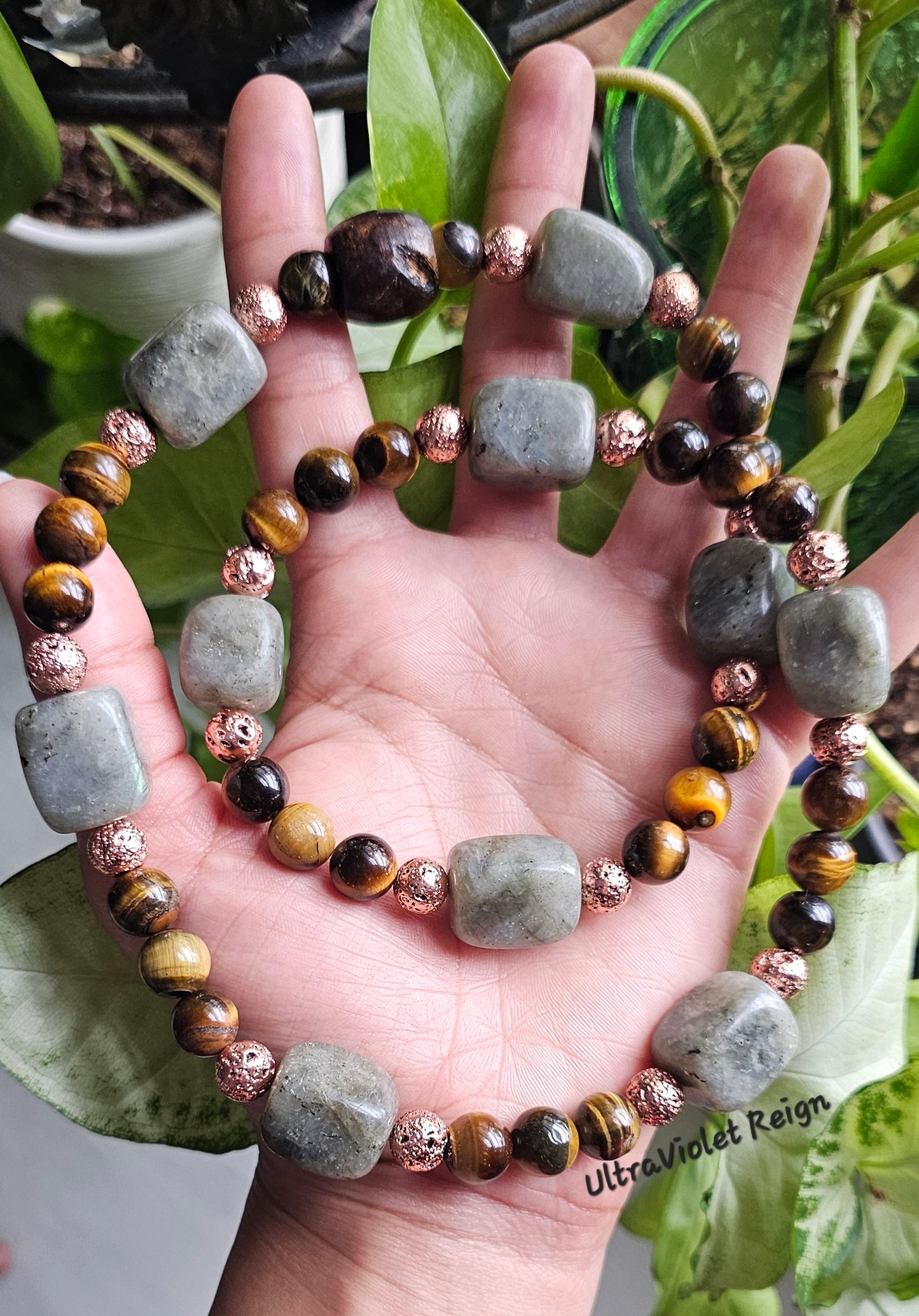 Labradorite Lava & Tiger Eye Necklace