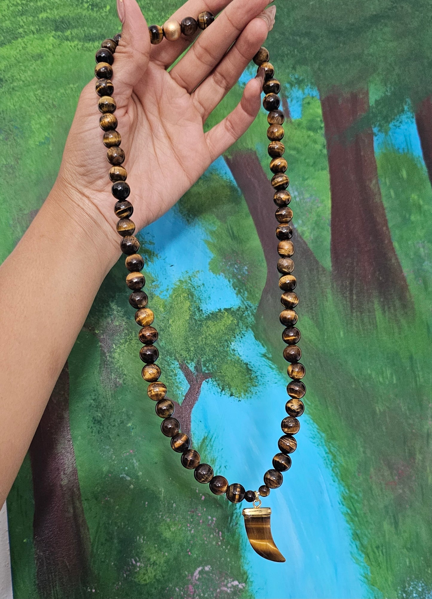 Tiger's Eye Horn Necklace