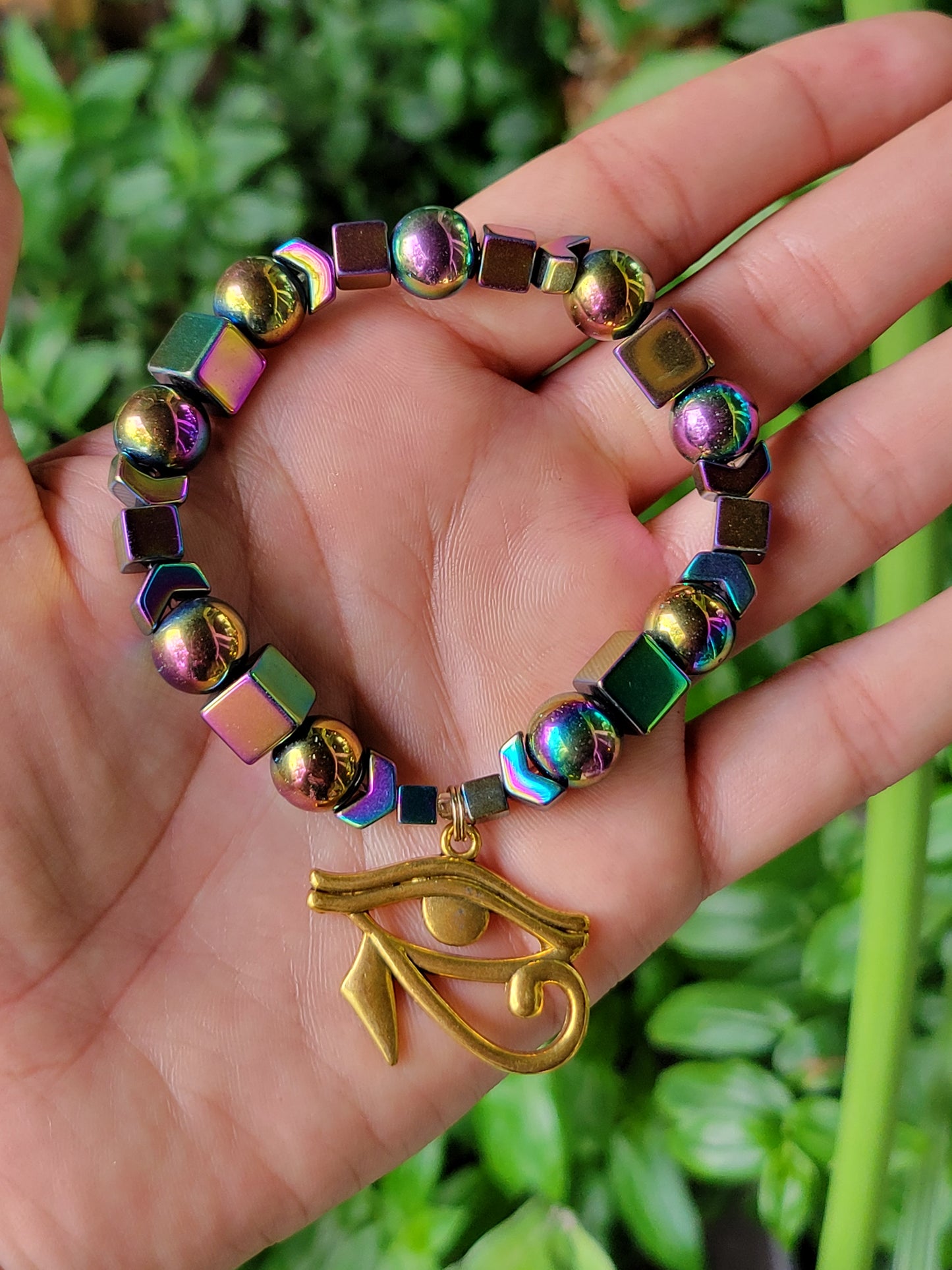 UltraViolet Rainbow Hematite Eye Bracelet and Earrings