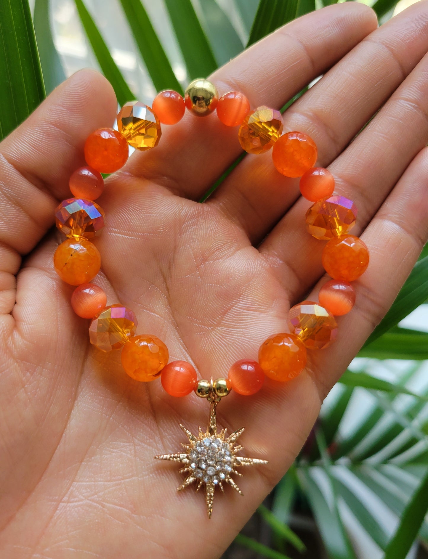 Orange fire agate sun star bracelet