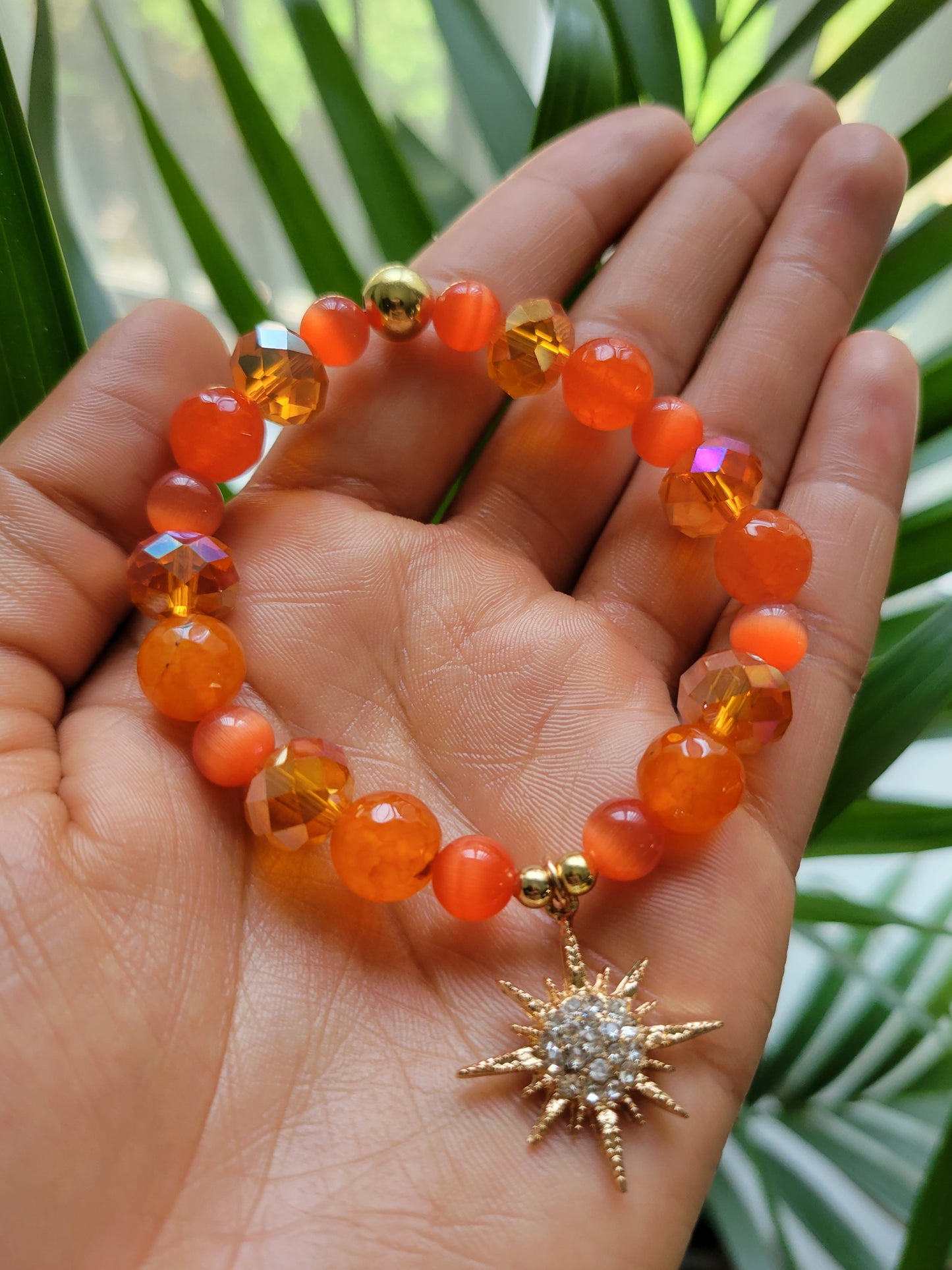 Orange fire agate sun star bracelet