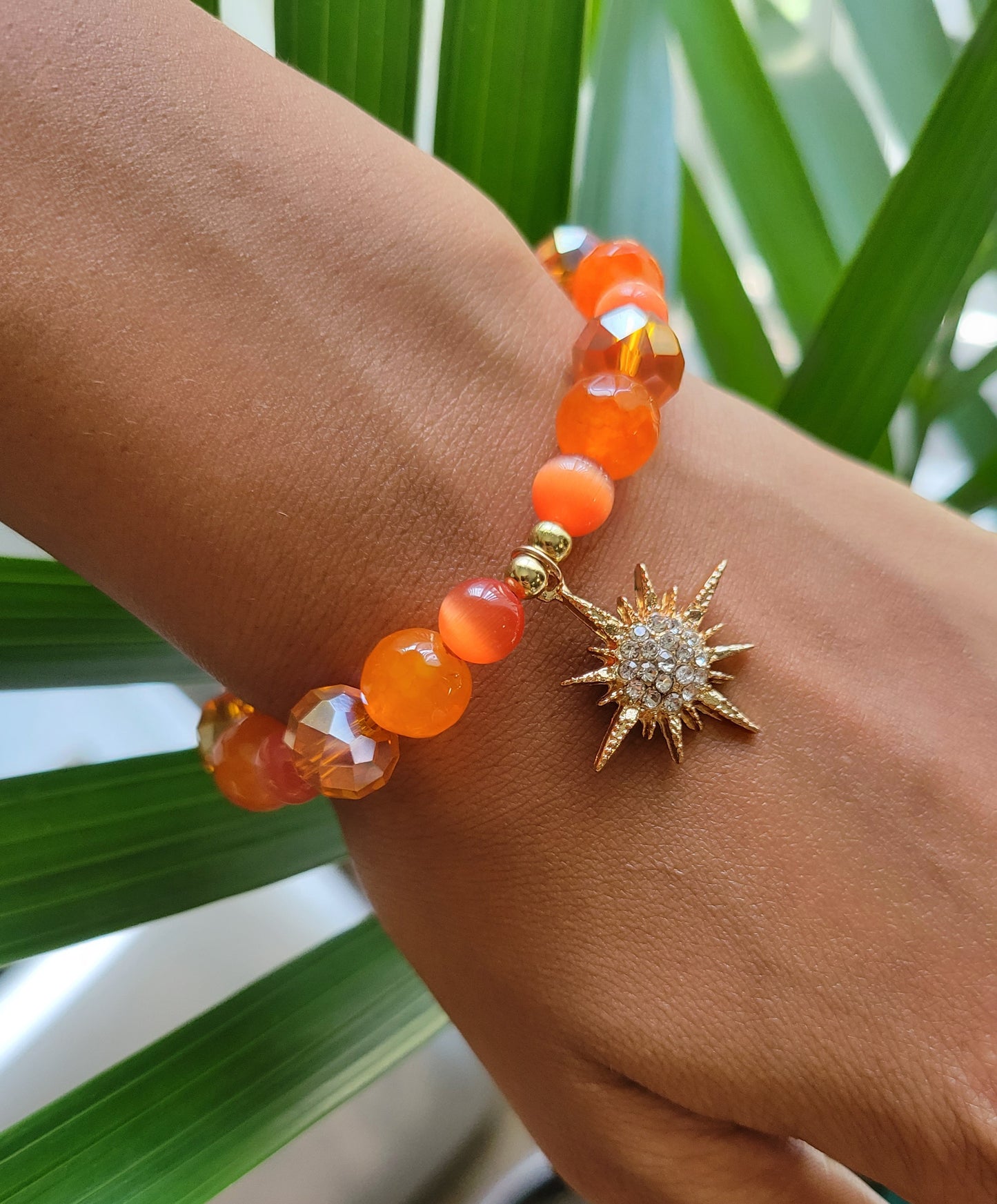 Orange fire agate sun star bracelet