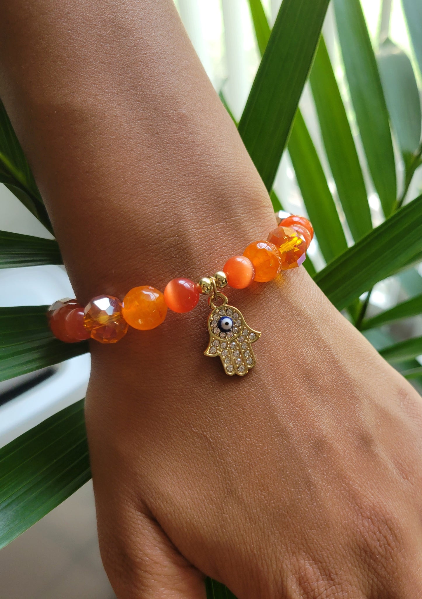 Orange Fire Agate Hamsa Bracelet