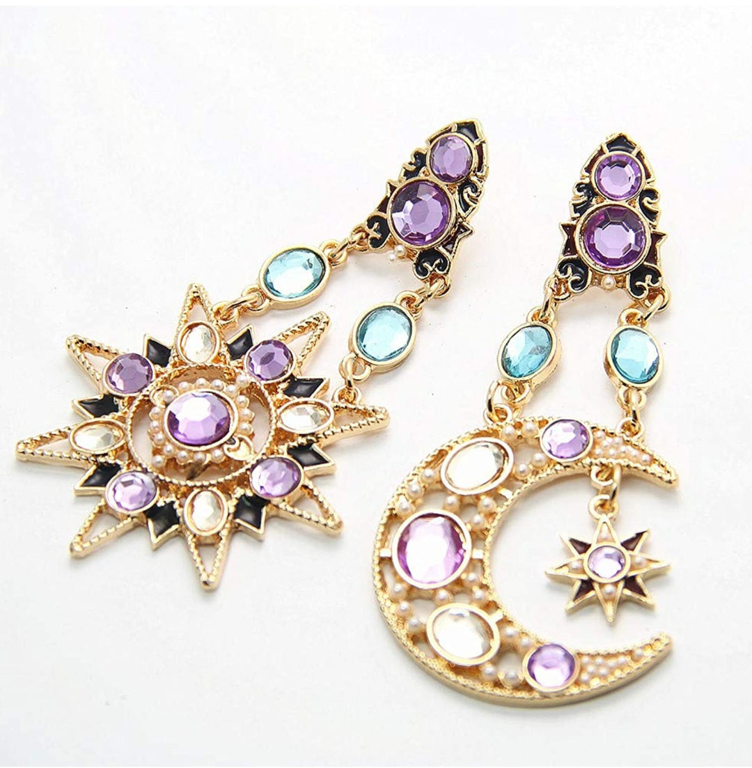 ☀️Cosmic Goddess Crescent Moon Star Earrings🌙