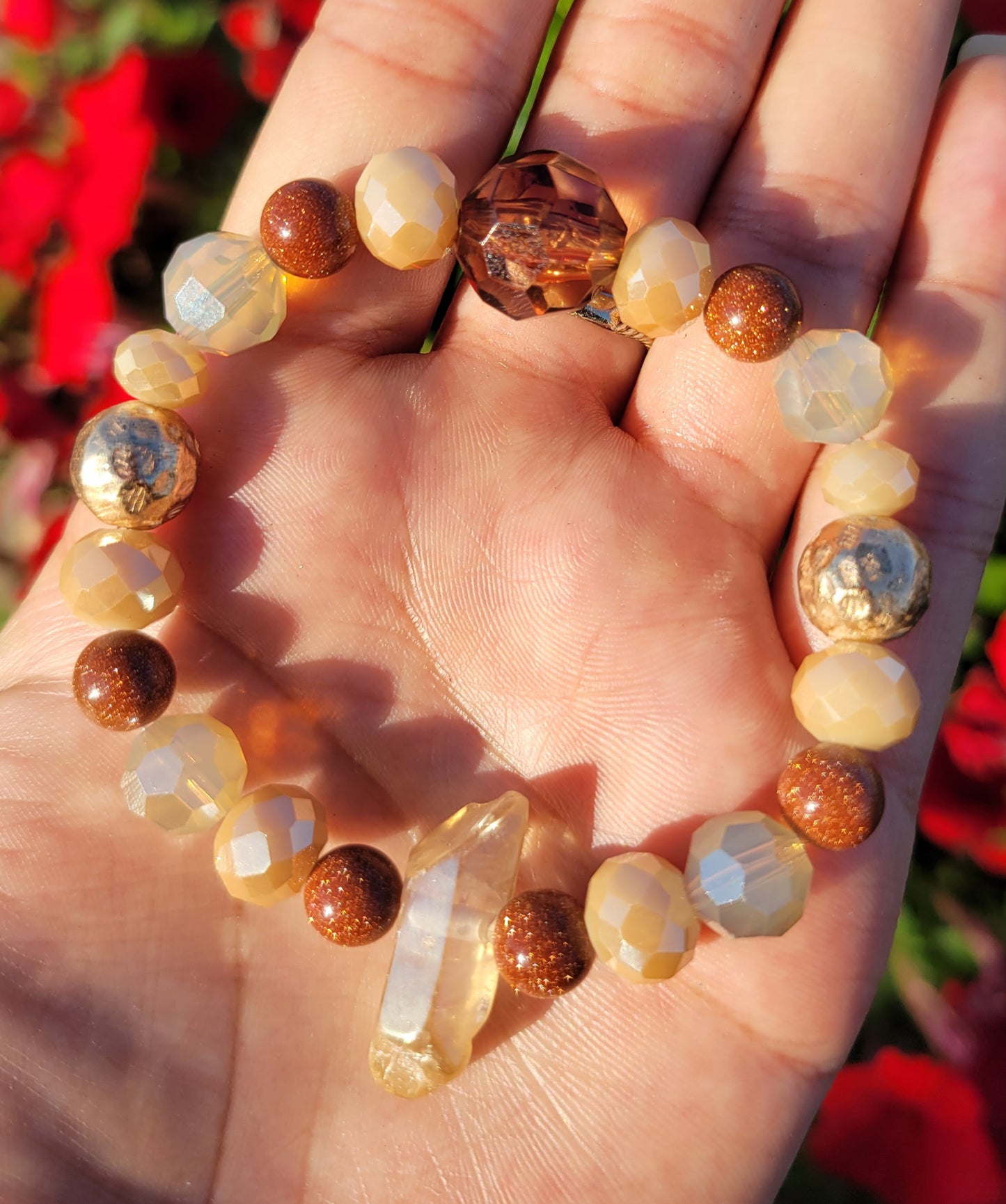 Brown Sugar and Honey Quartz Point Bracelet