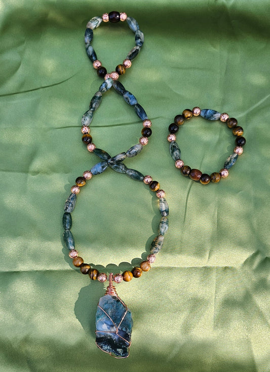 Moss Agate Necklace and Bracelet