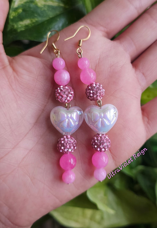 Pink Heart Princess Quartz Earrings