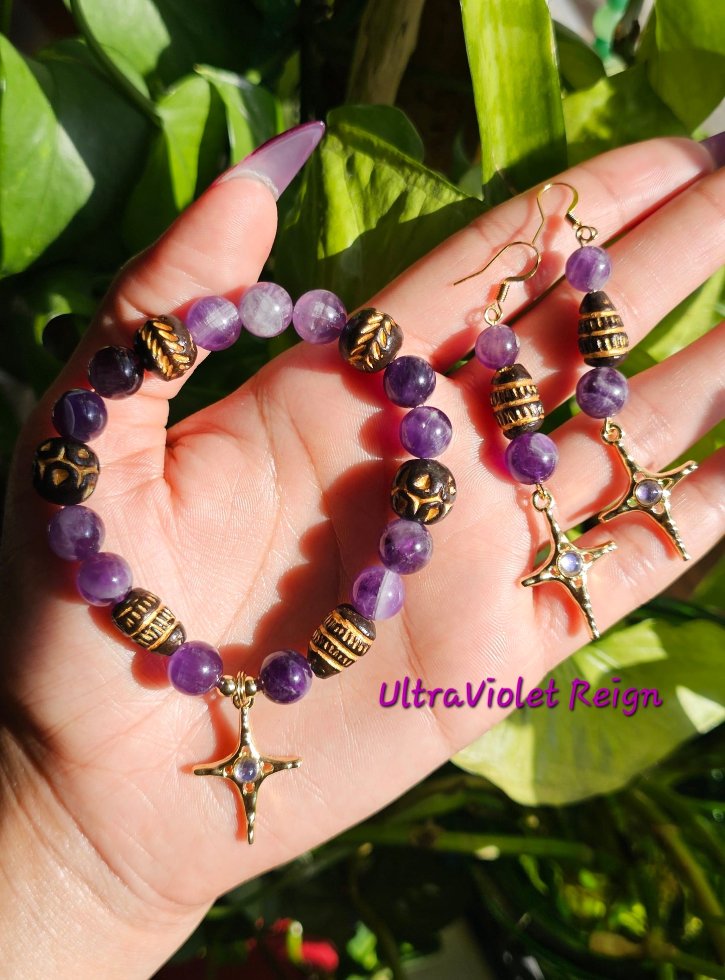 Amethyst Star Earrings & Bracelet