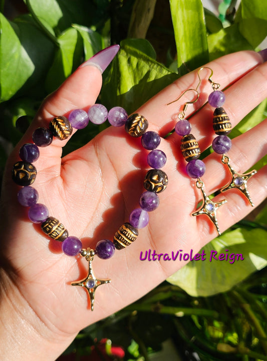 Amethyst Star Earrings & Bracelet