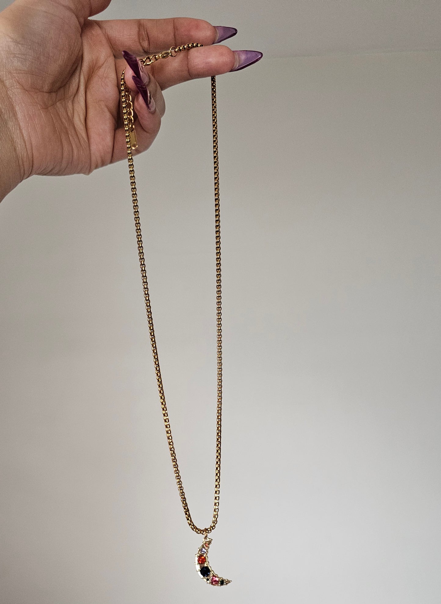 Crescent Moon Gem Necklace