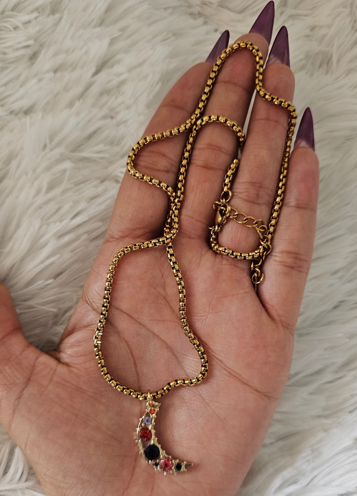 Crescent Moon Gem Necklace