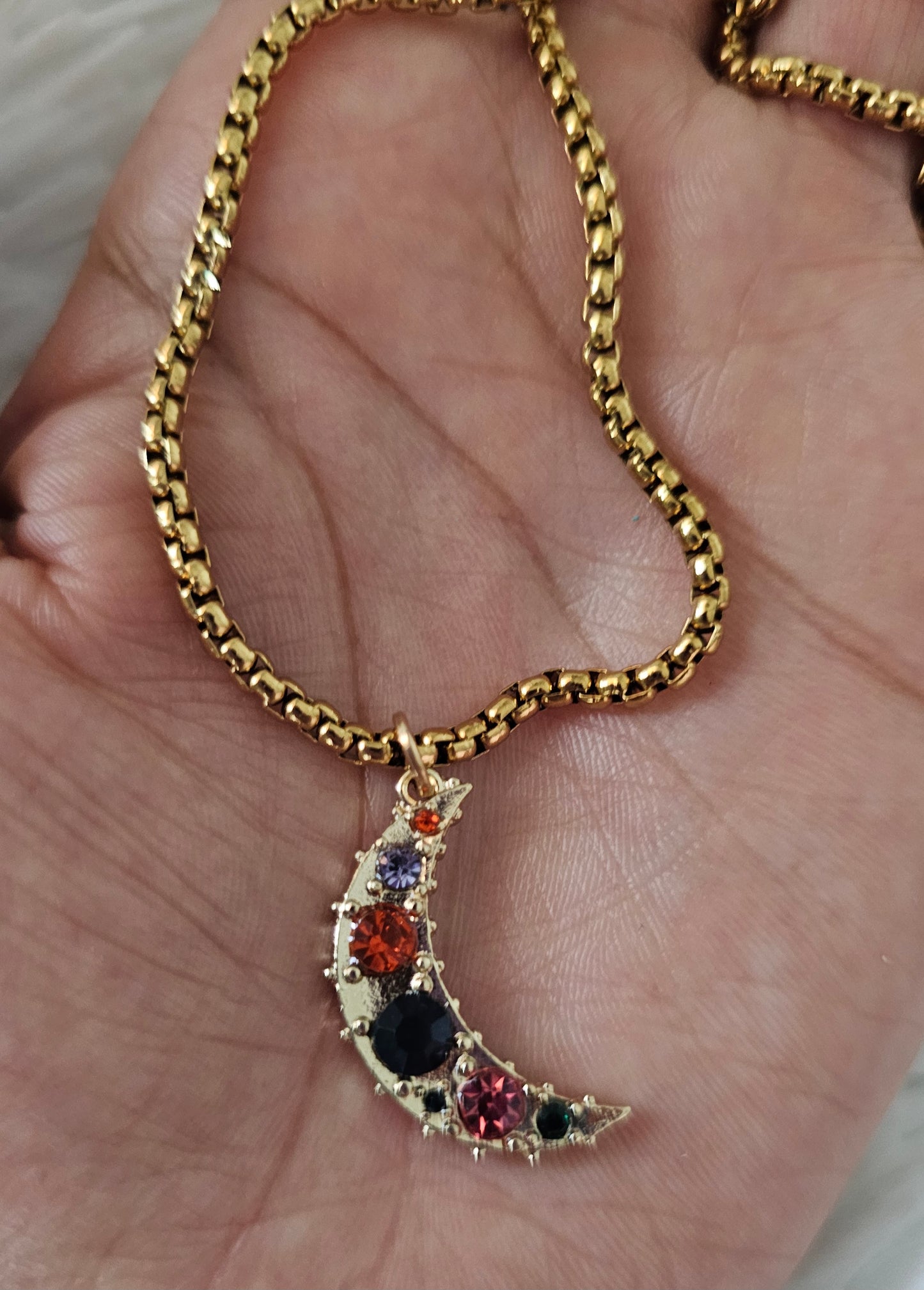 Crescent Moon Gem Necklace