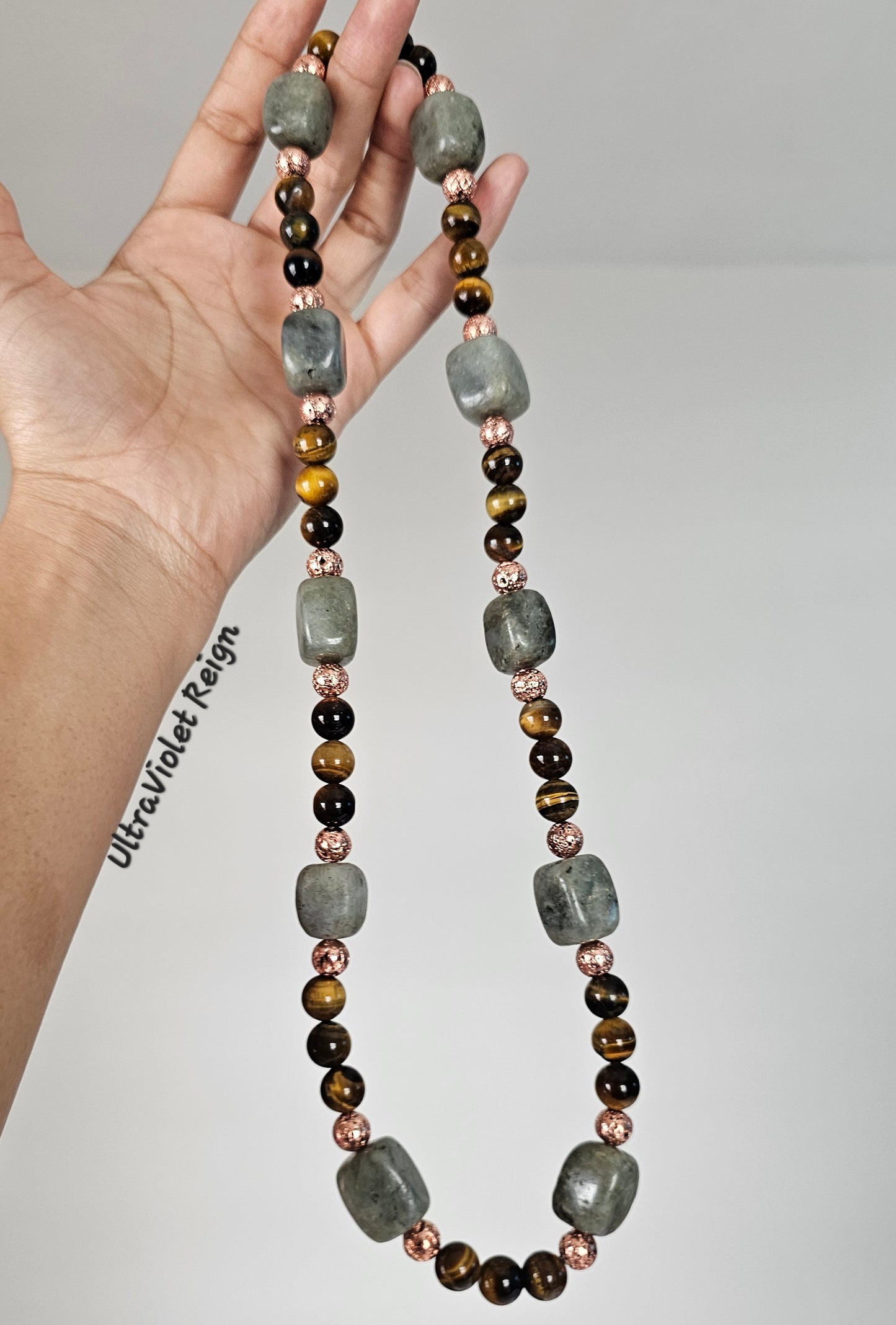 Labradorite Lava & Tiger Eye Necklace