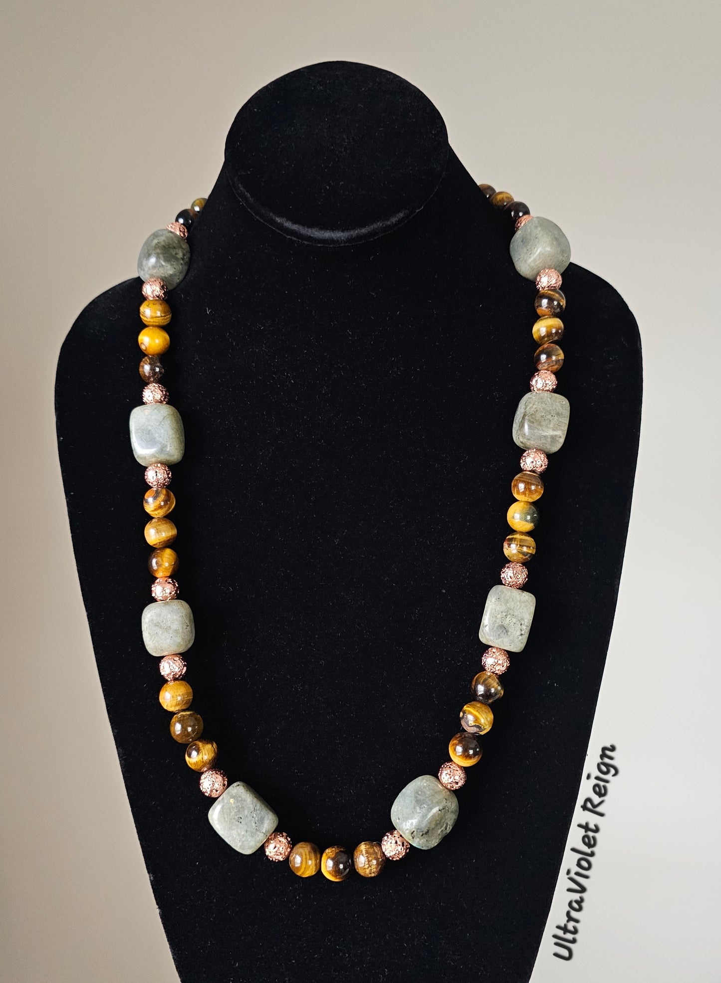 Labradorite Lava & Tiger Eye Necklace