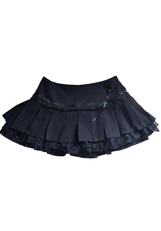 Black Pleated Lolita Ruffle Mini Skirt MEDIUM