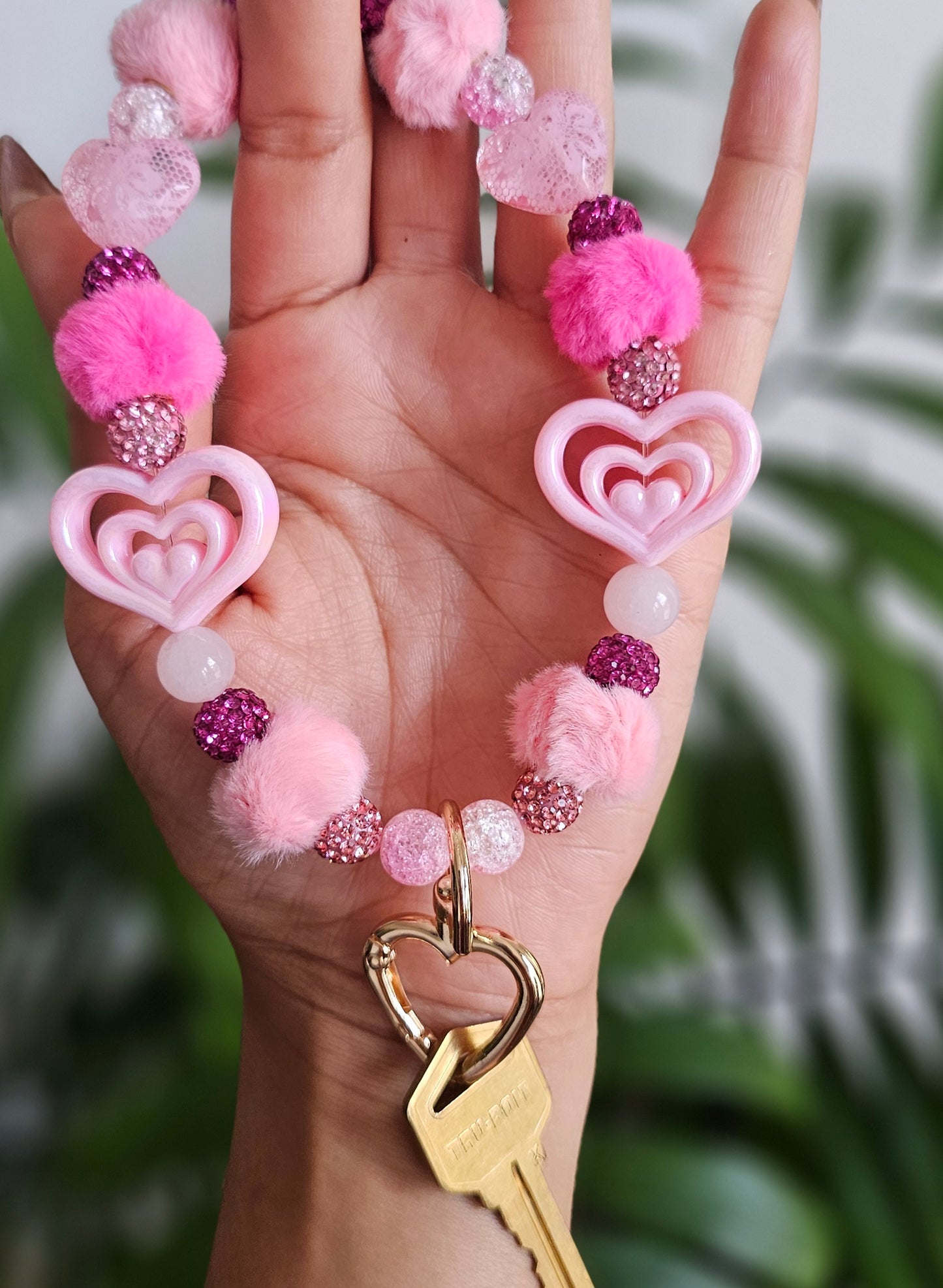 Rosy Lover Quartz Keychain Bracelet