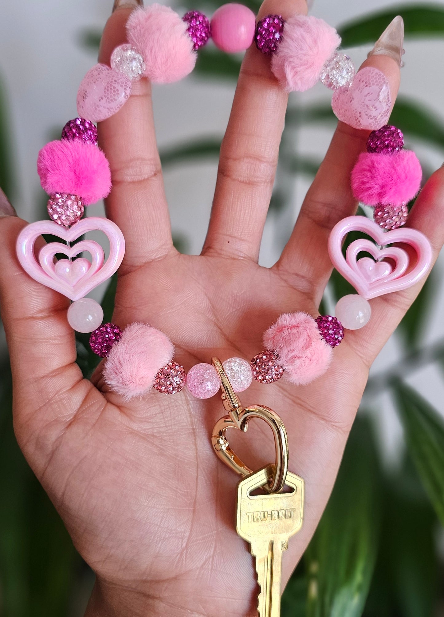 Rosy Lover Quartz Keychain Bracelet