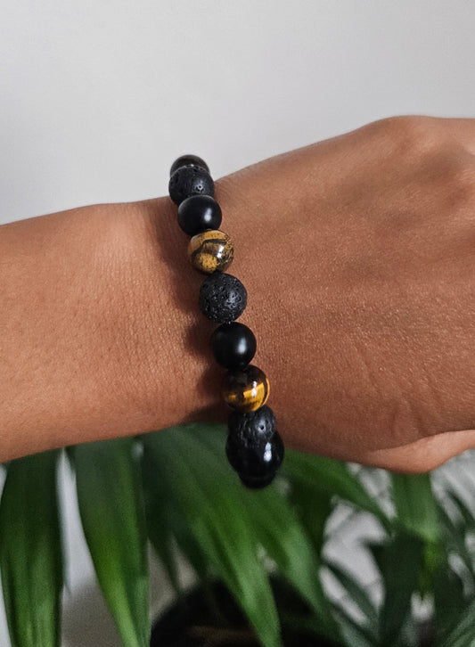 Tiger's Eye Lava Onyx Protection Bracelet (Large)