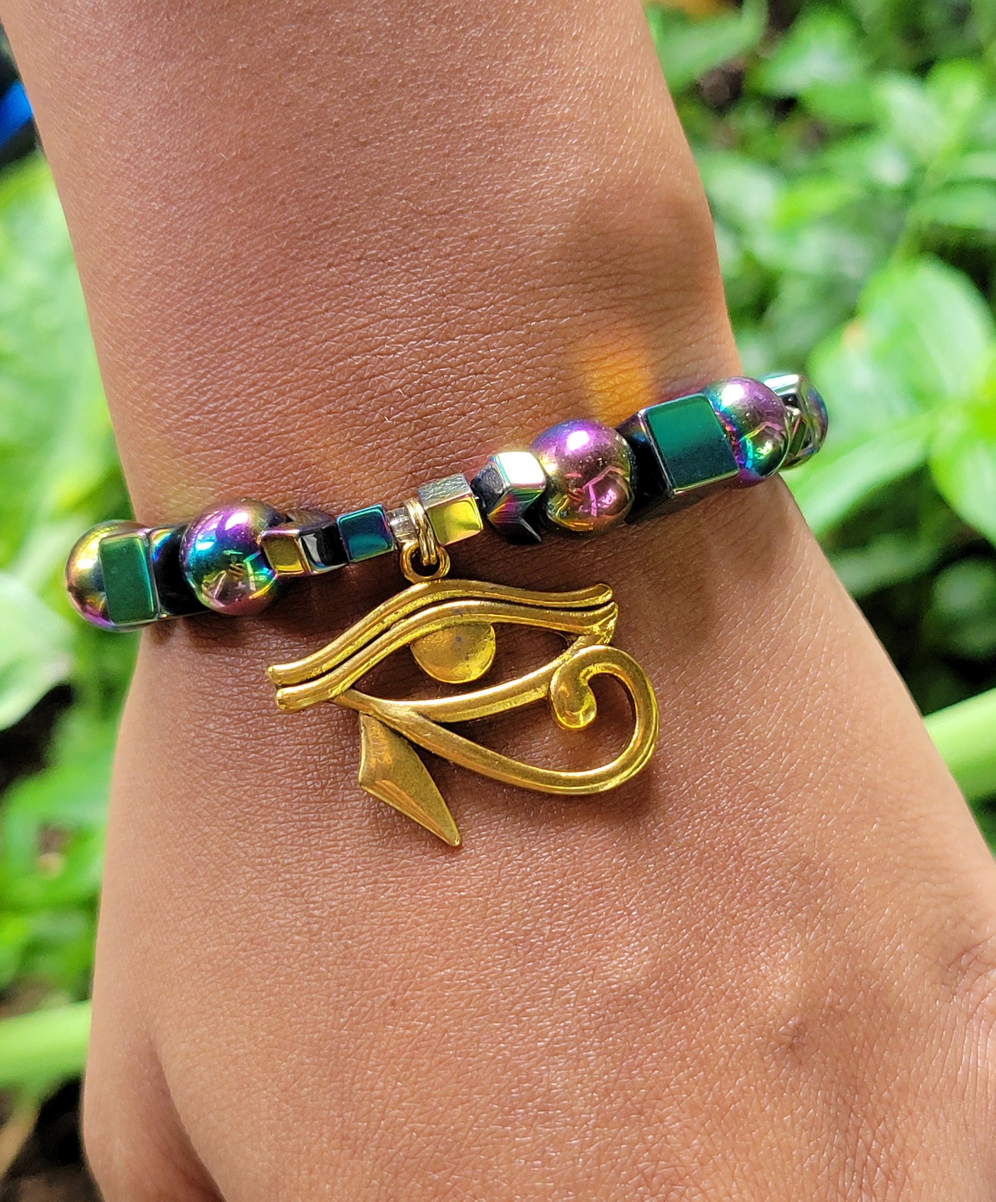 UltraViolet Rainbow Hematite Eye Bracelet and Earrings