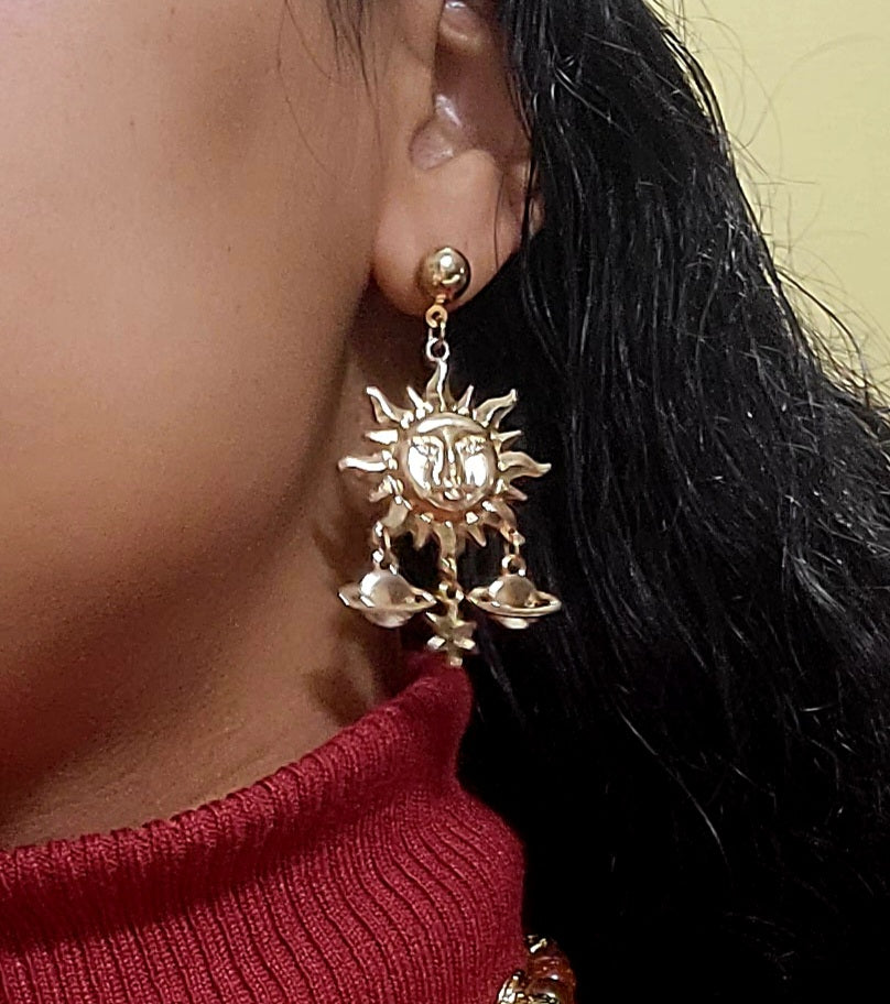 Sun And Saturn Star Earrings