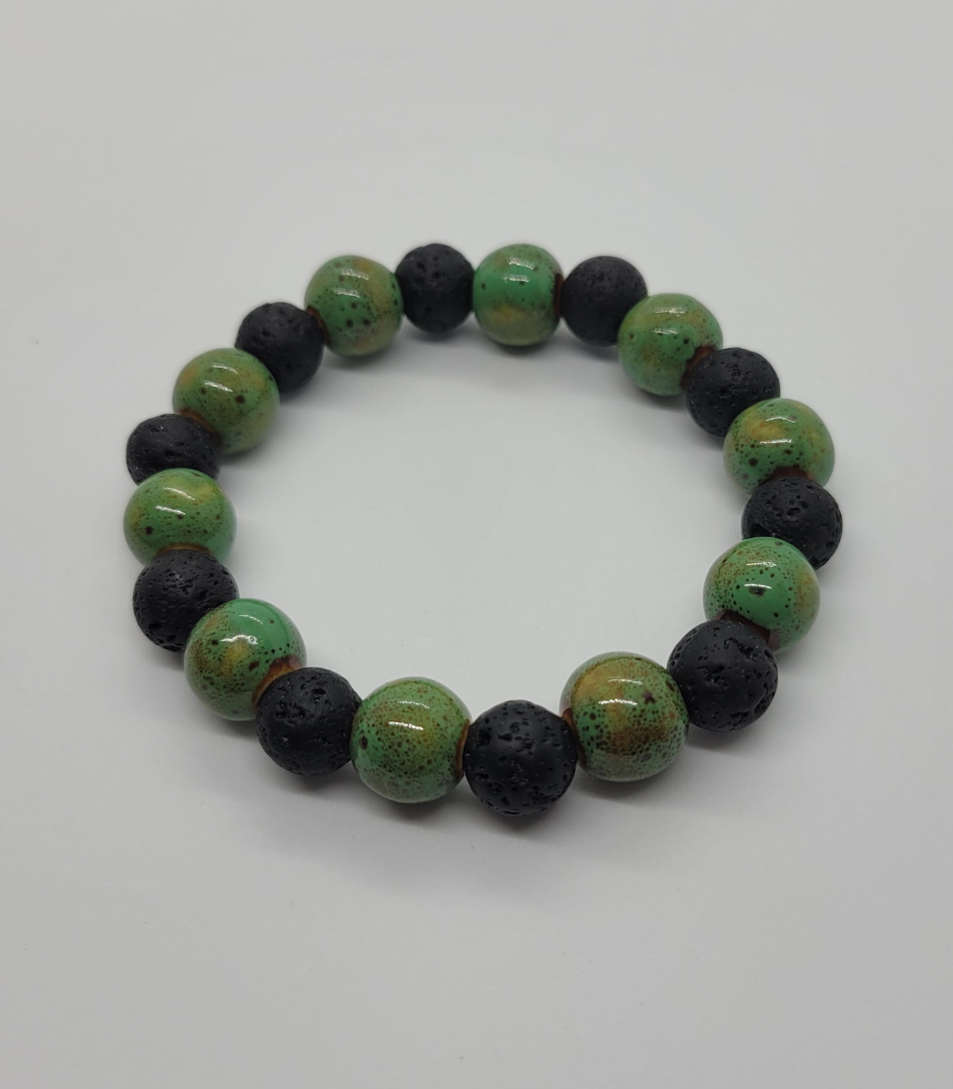 Green black lava money beaded bracelet