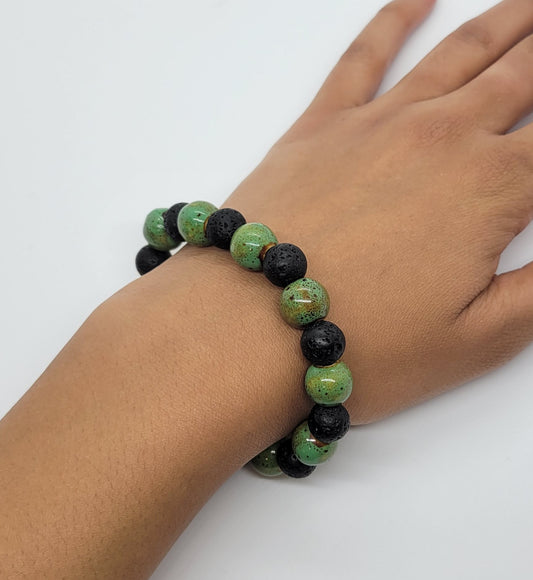 Green black lava money beaded bracelet