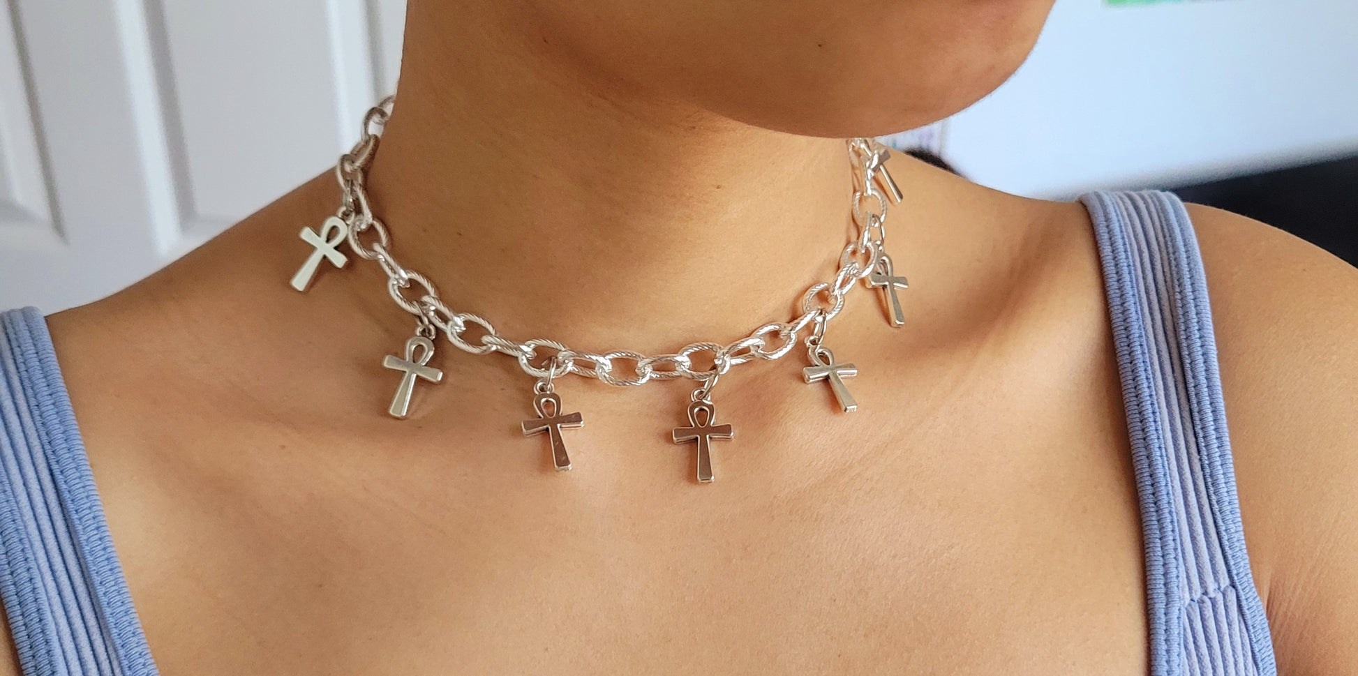 Ankh chain choker necklace