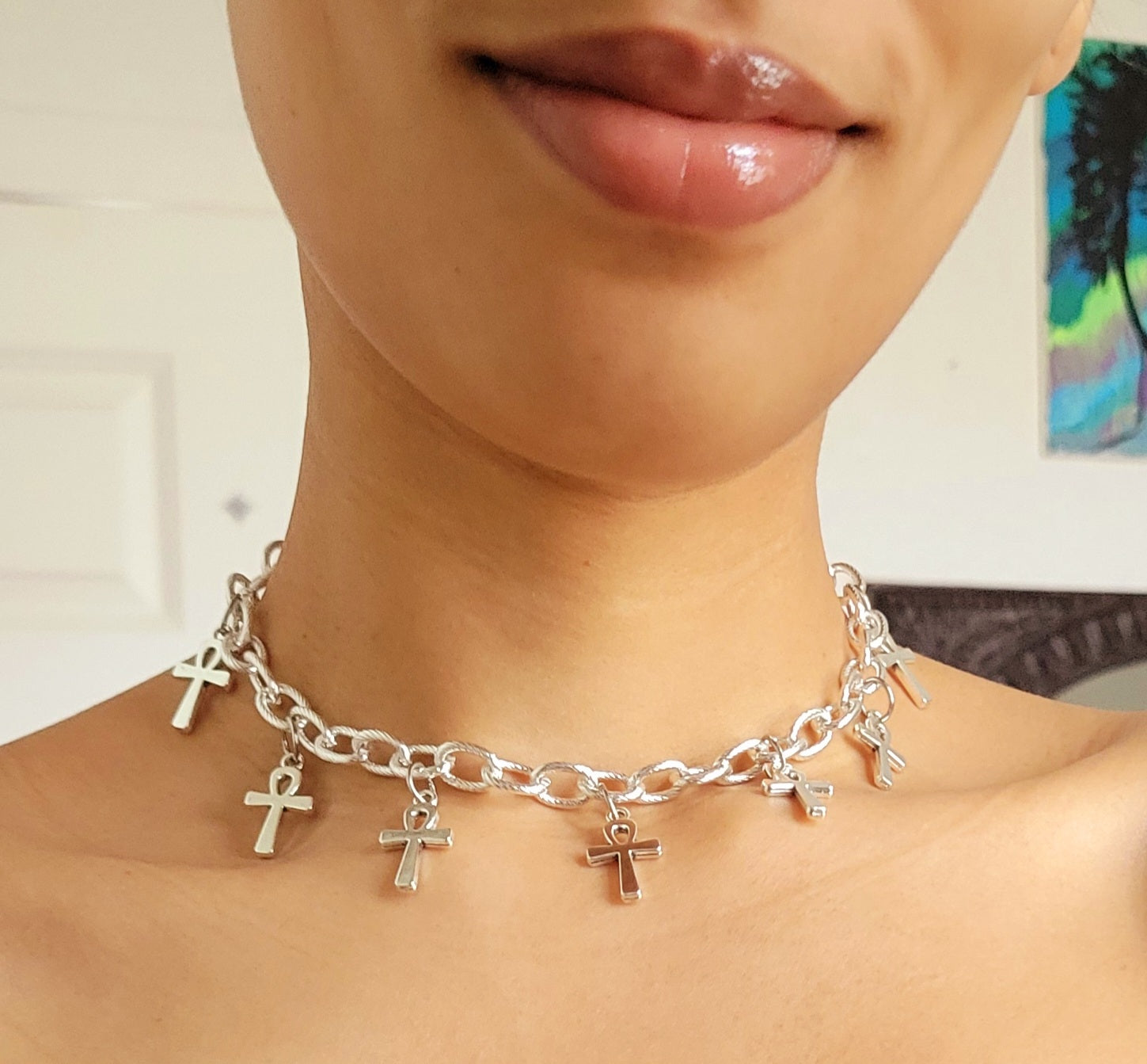 Ankh chain choker necklace