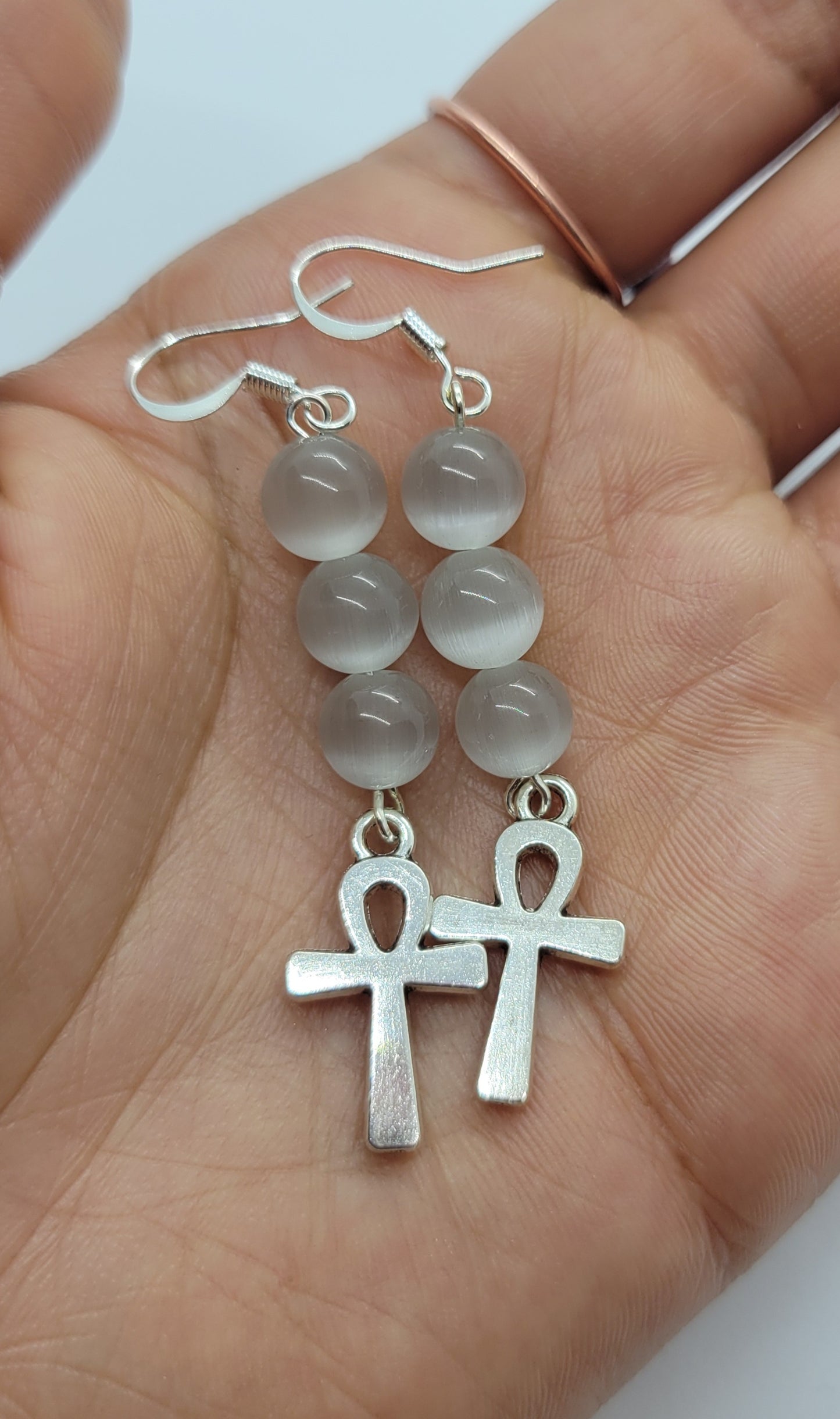 White Ankh Earrings