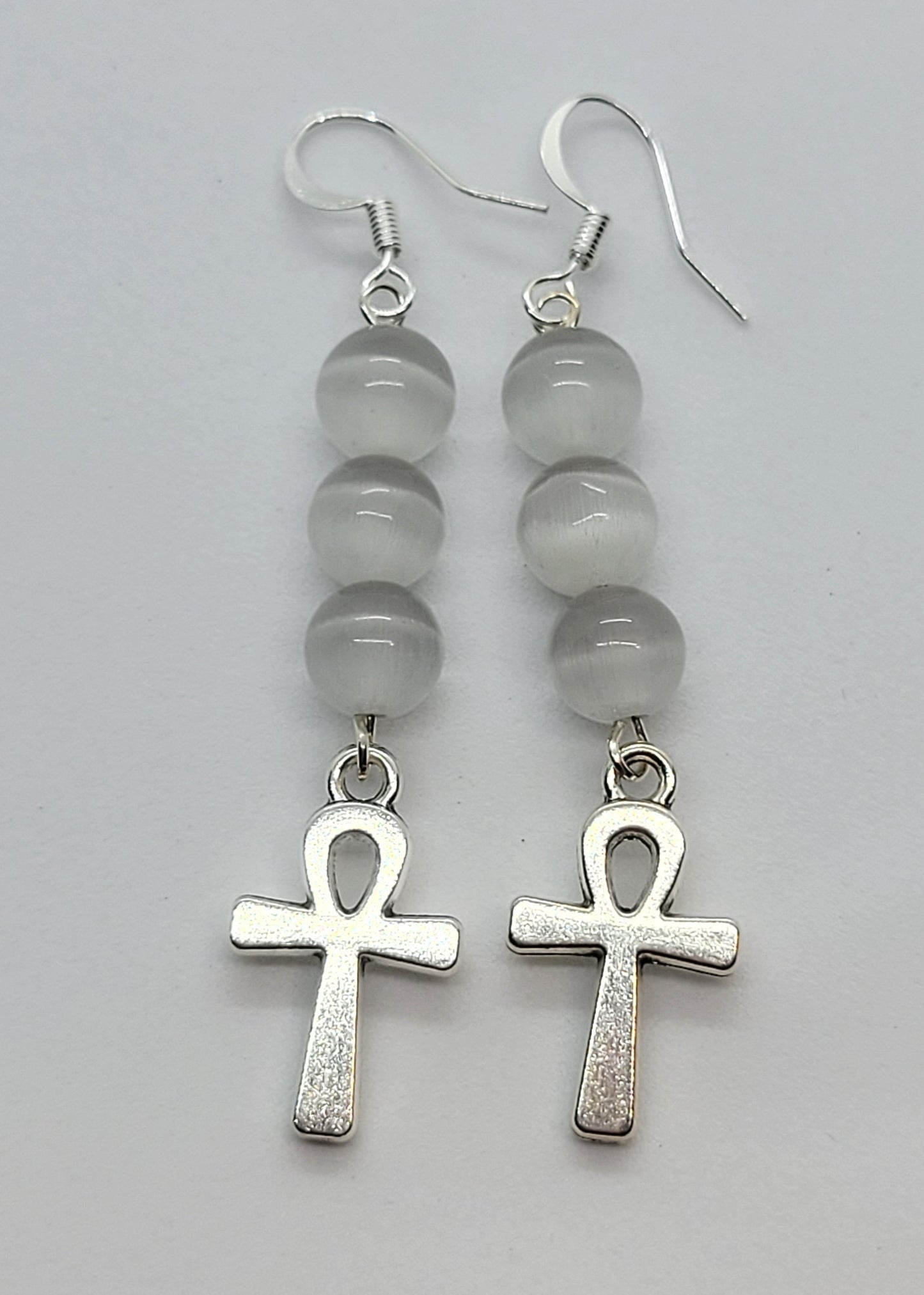 White Ankh Earrings